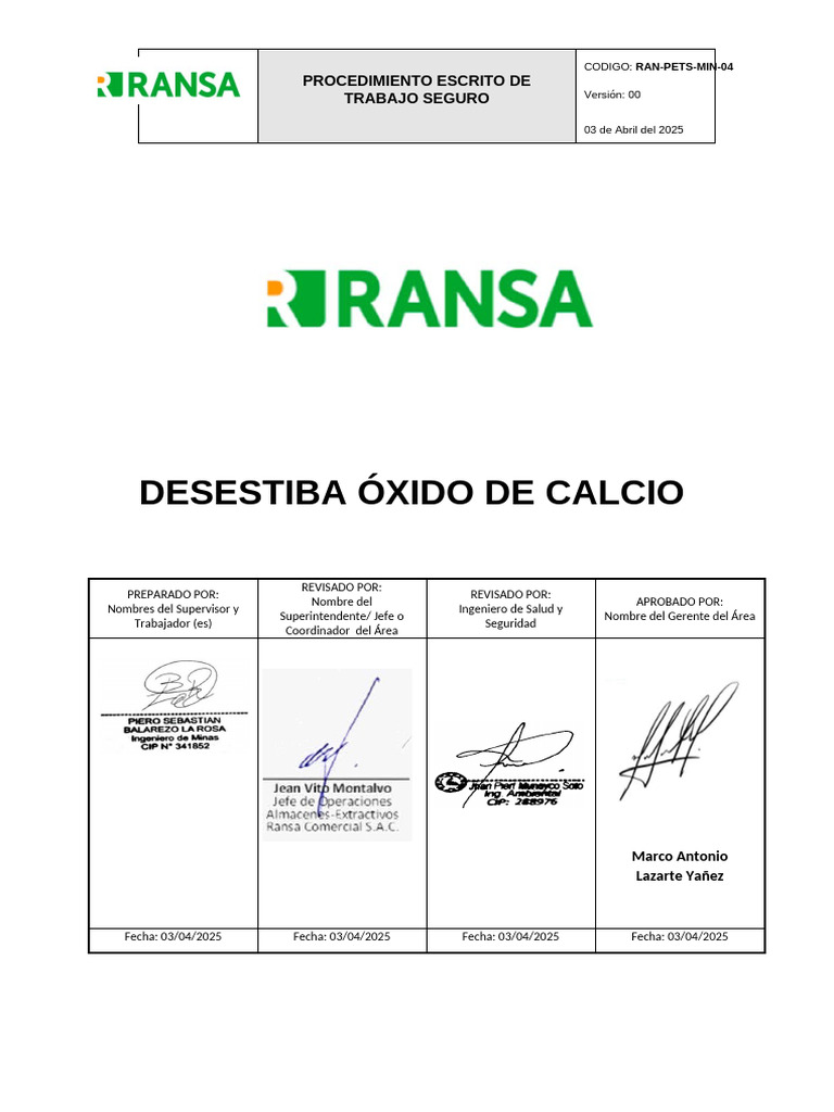 Desestiba Óxido de Calcio | PDF