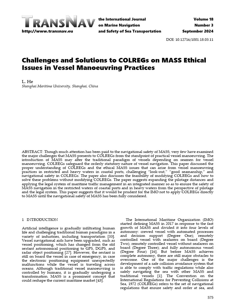 Challenges and Solutions To COLREGs On MASS Ethical Issues in Vessel ...