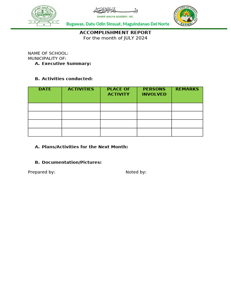 July 2024 Accomplishment Report | PDF