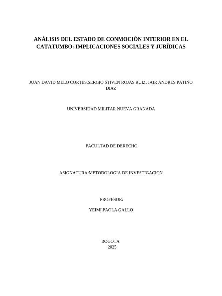 Análisis Del Estado de Conmoción Interior en El Catatumbo ...