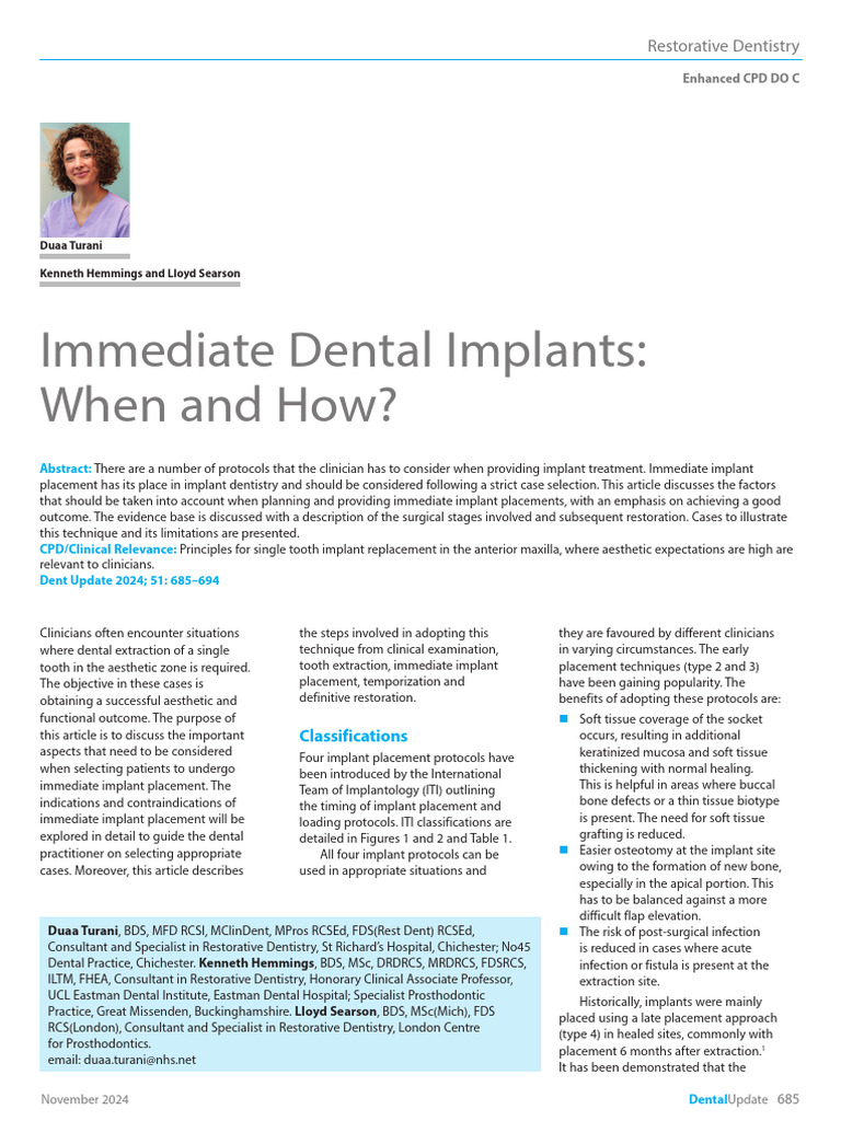 Immediate Dental Implants Guide | PDF | Dental Implant | Periodontology