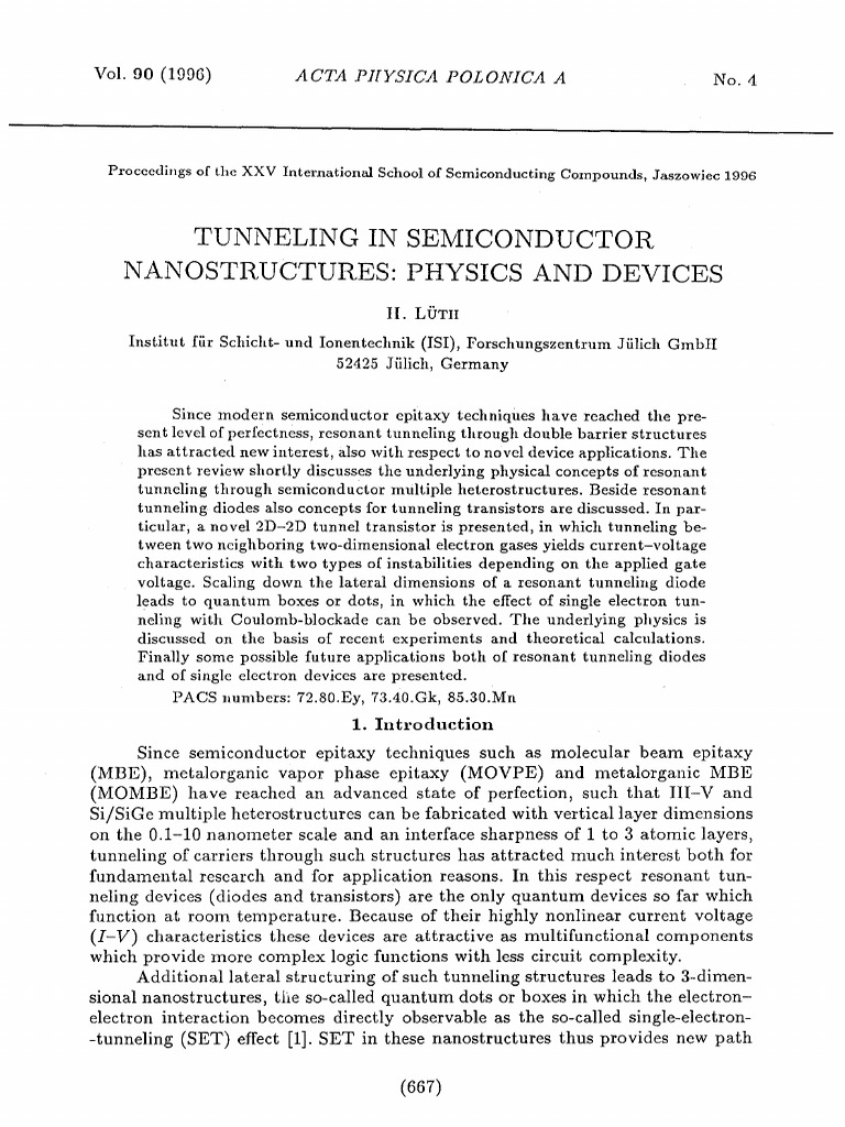 Tunneling in Semiconductor Nanostructures | PDF | Quantum Tunnelling ...