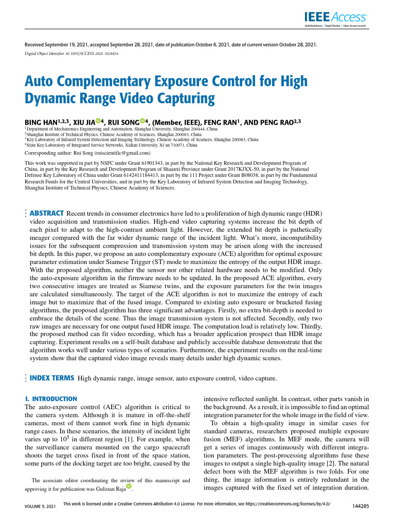 Auto Complementary Exposure Control For High Dynamic Range Video ...