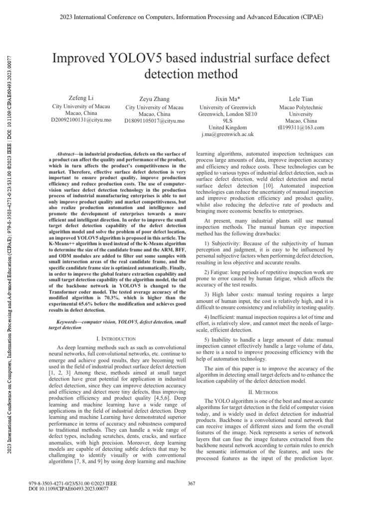 Enhanced YOLOV5 for Surface Defect Detection | PDF | Deep Learning ...