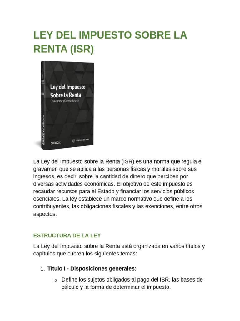 Ley del Impuesto sobre la Renta (ISR) | PDF | Impuesto sobre la renta ...