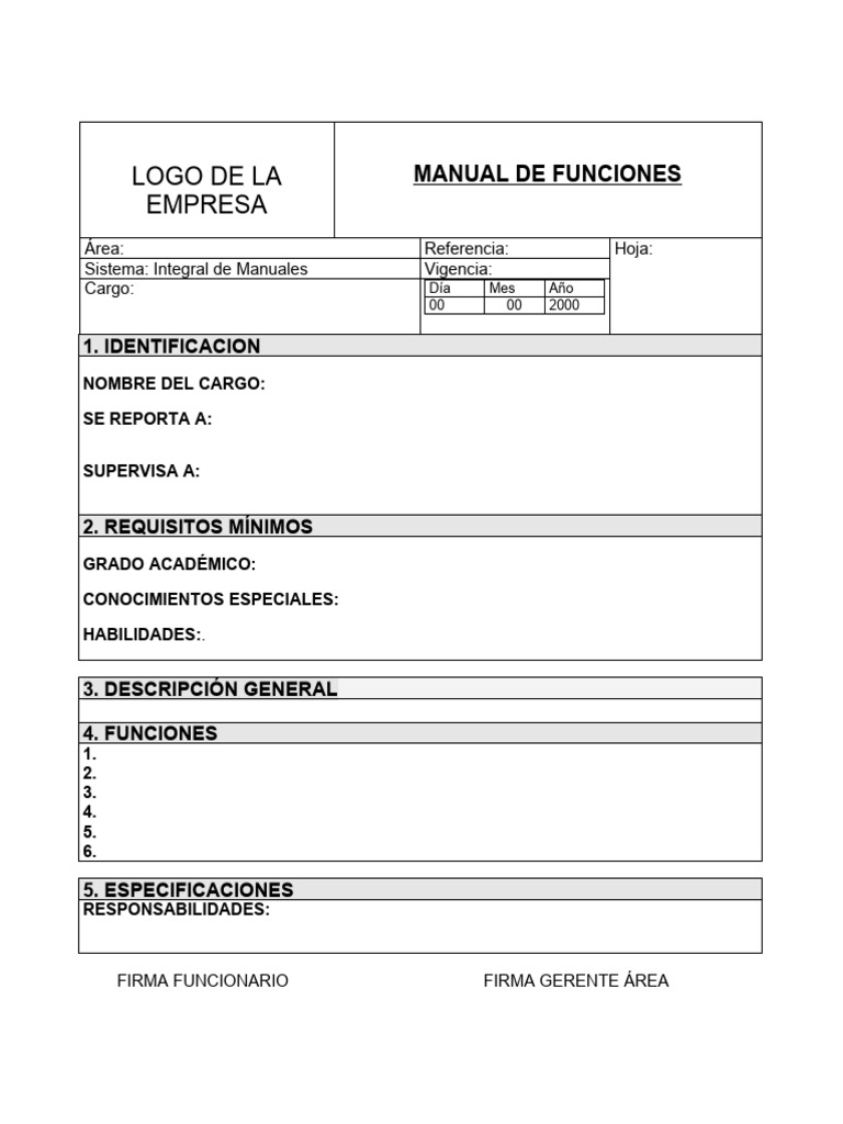 Manual de Funciones de Cargo | PDF