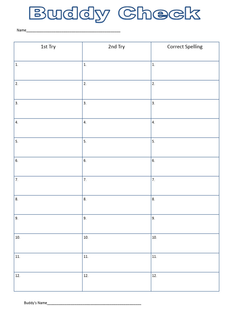Buddy Check Spelling Paper | PDF