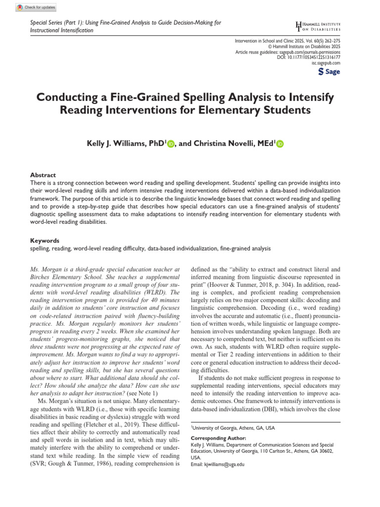 Fine-Grained Spelling Analysis for Interventions | PDF | Word ...
