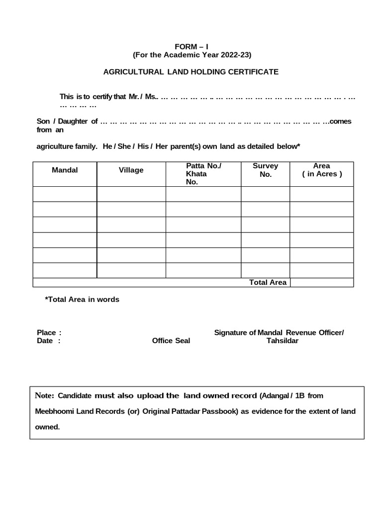 Agricultural Land Holding Certificates | PDF