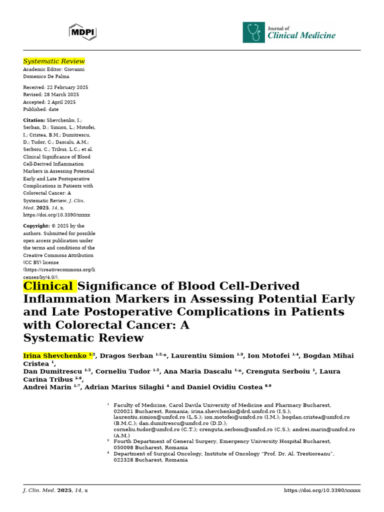 Inflammation Markers in Colorectal Surgery | PDF | Colorectal Cancer ...