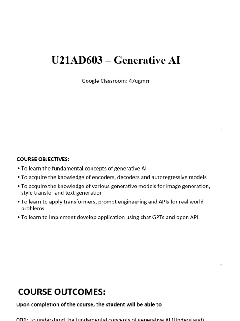 Generative AI Course Overview | PDF | Artificial Intelligence ...