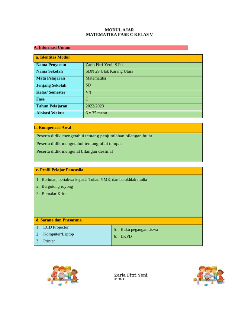 Modul Ajar Matematika Pertemuan 1 2 | PDF