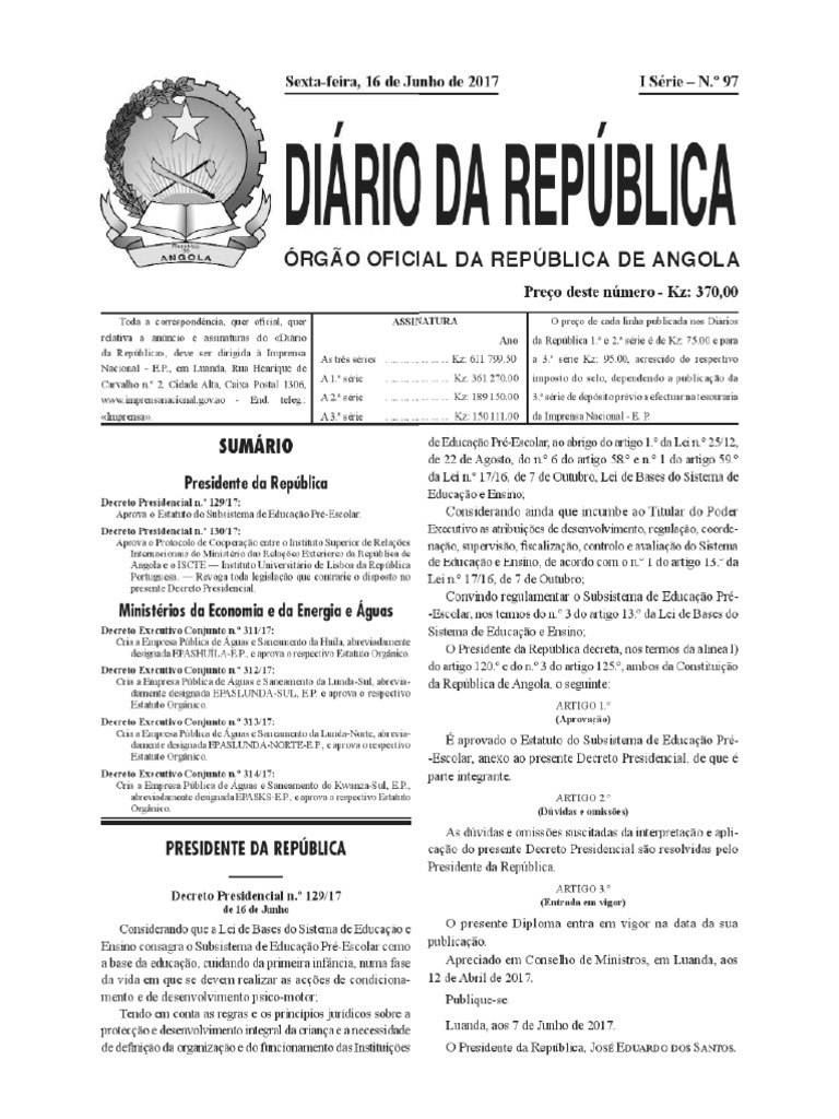 Decreto Presidencial 129-17.pdf Estatuto Do Subsistema de Educação Pré ...