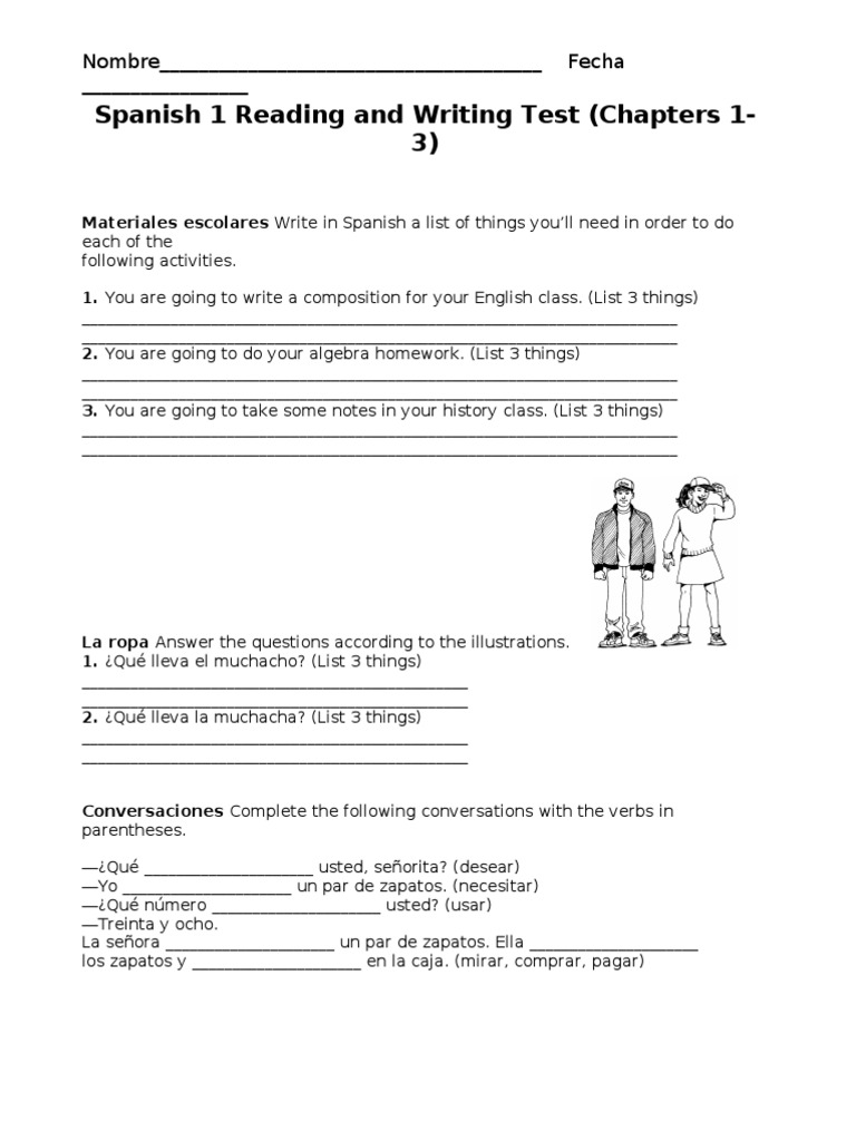 Spanish 1 Reading & Writing Test Guide | PDF | Spanish Language ...