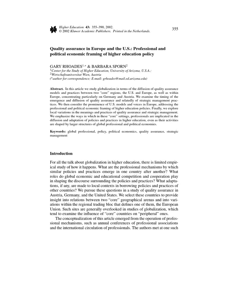 Quality Assurance in U.S. and Europe | PDF | Strategic Management ...