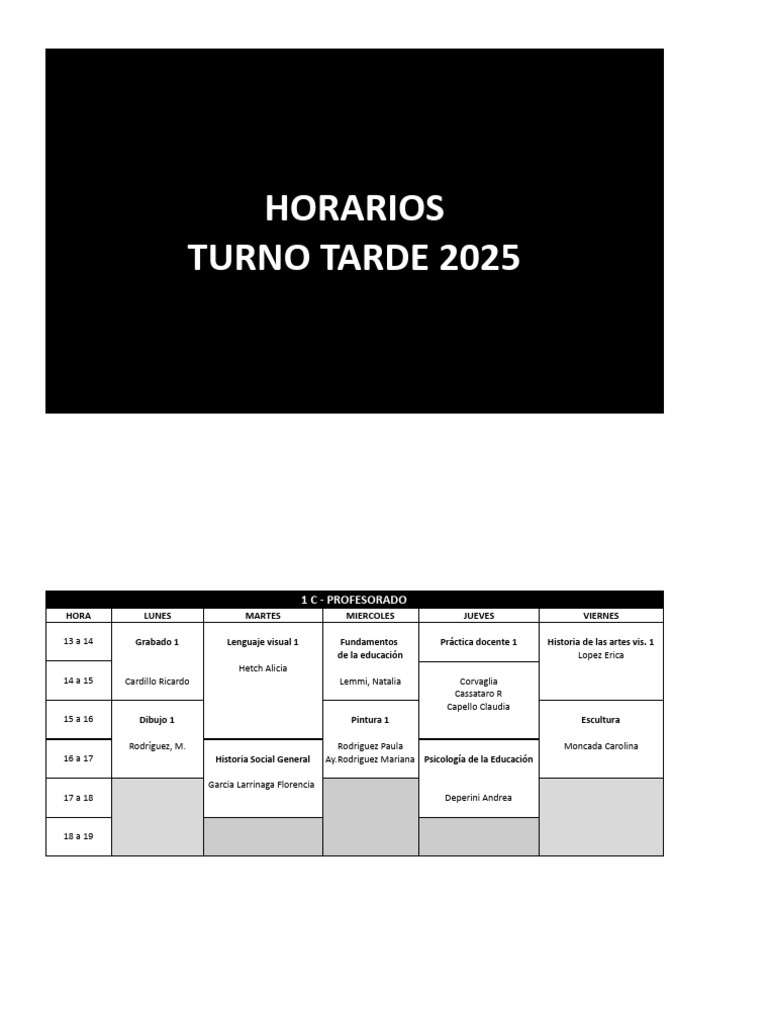 Horarios de Clases 2025 - Artes Visuales y Diseño | PDF | Ilustración ...