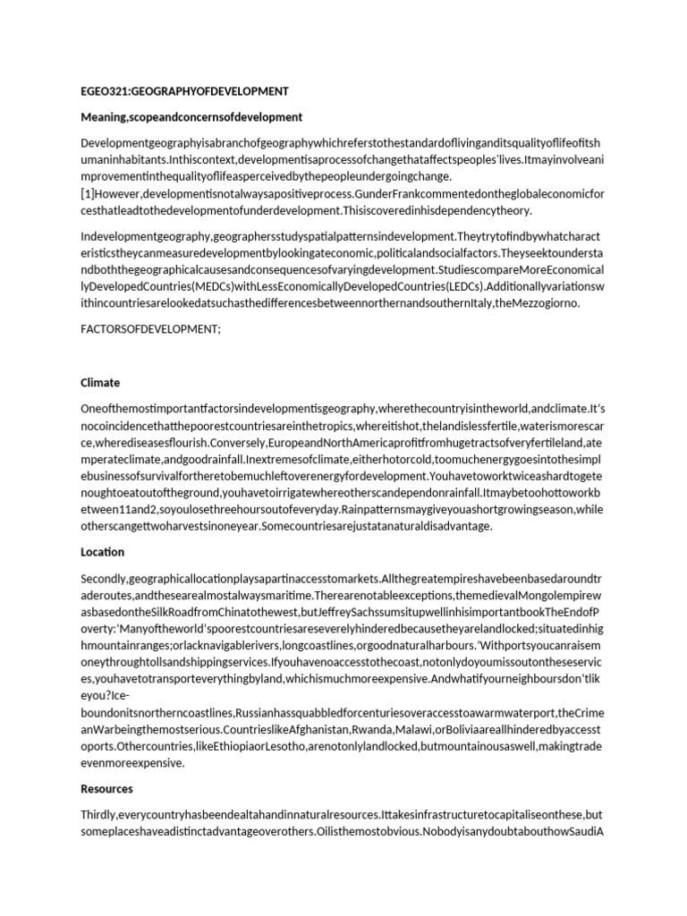 Egeo 321-Geography of Development-1 | PDF | Economies