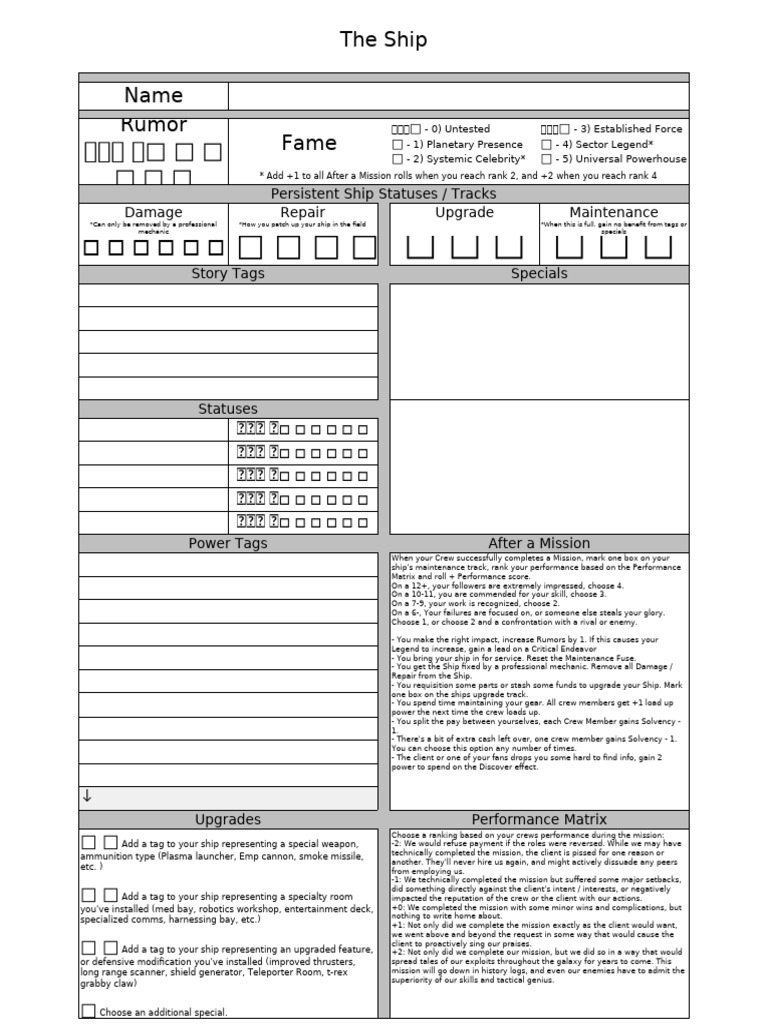 Ship Character Sheet Guide | PDF