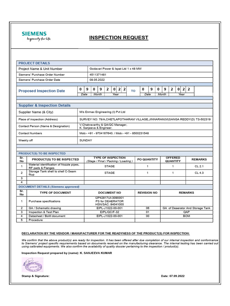 07.09.2022 - Inspection Notification | PDF