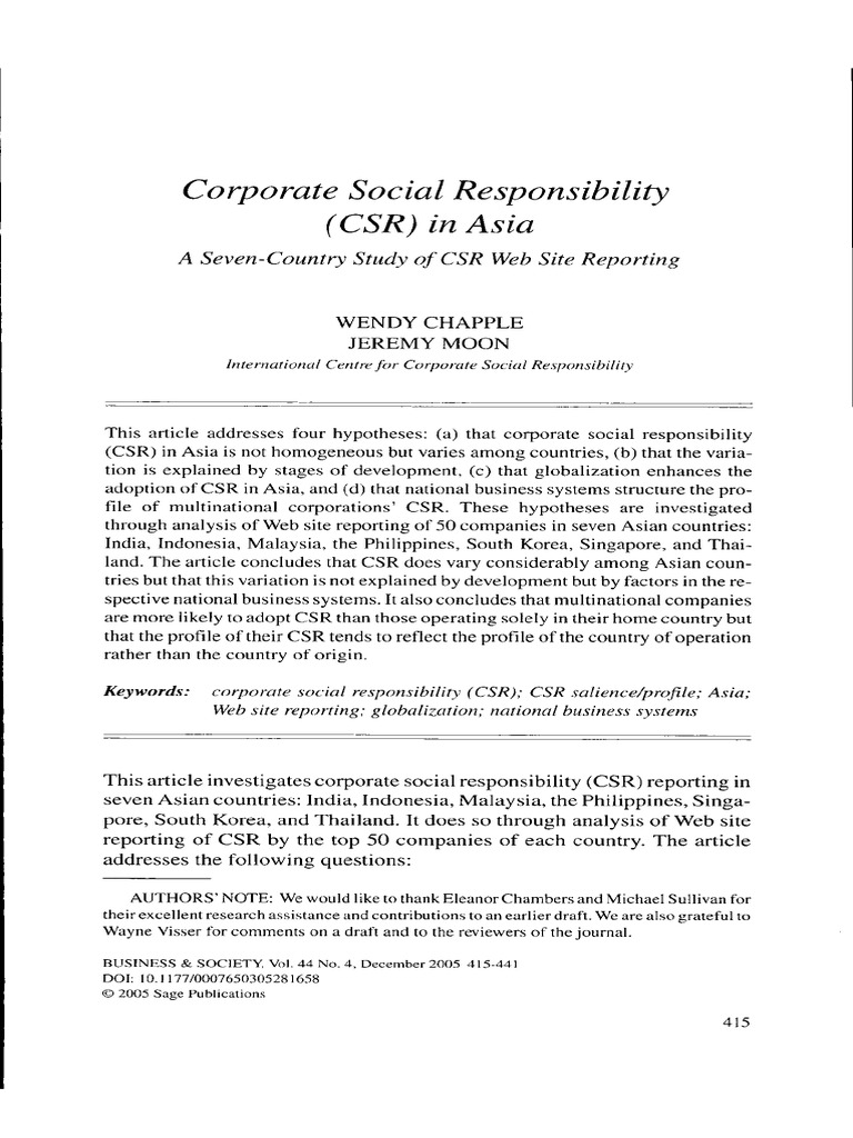 CSR Reporting in Asia: A Study | PDF | Copyright | Freedom Of ...