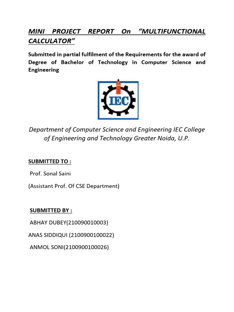 Multifunctional Calculator Project Report | PDF | Calculator | Function ...