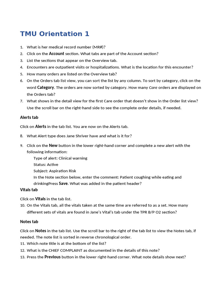 TMU EHR Orientation Guide | PDF