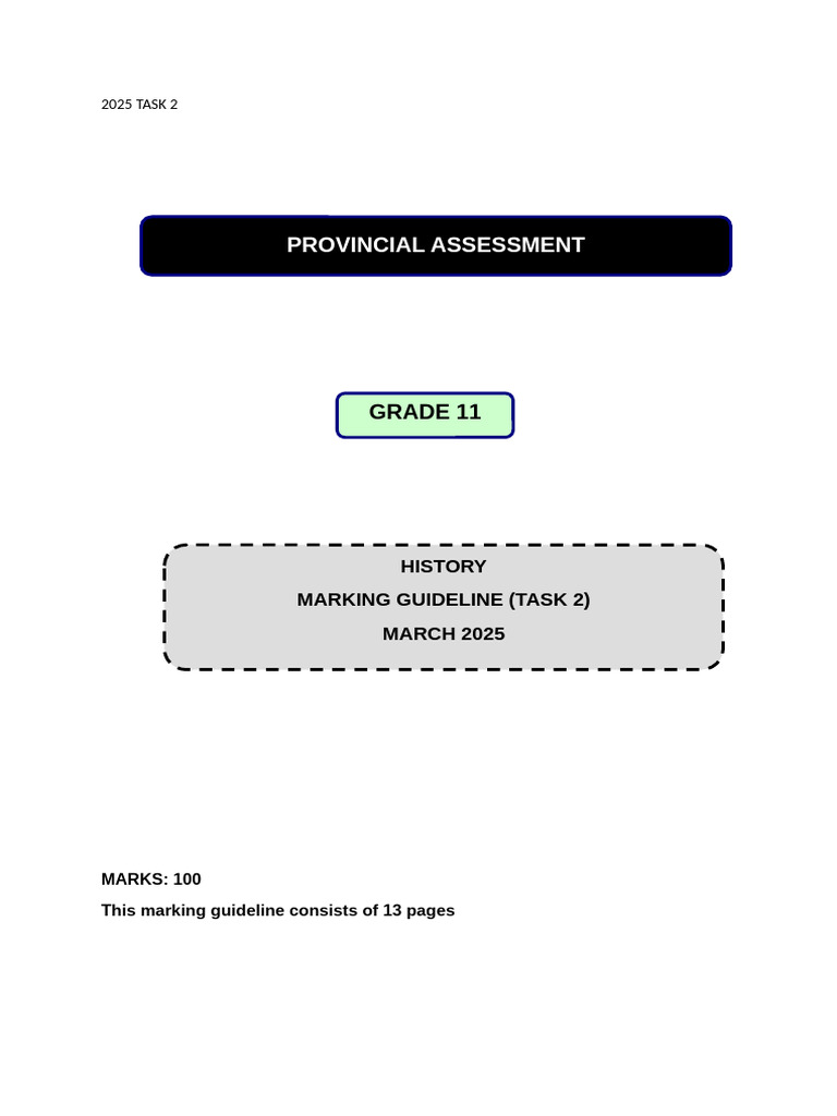 Grade 11 History Marking Guideline 2025 | PDF | Civilian Conservation ...