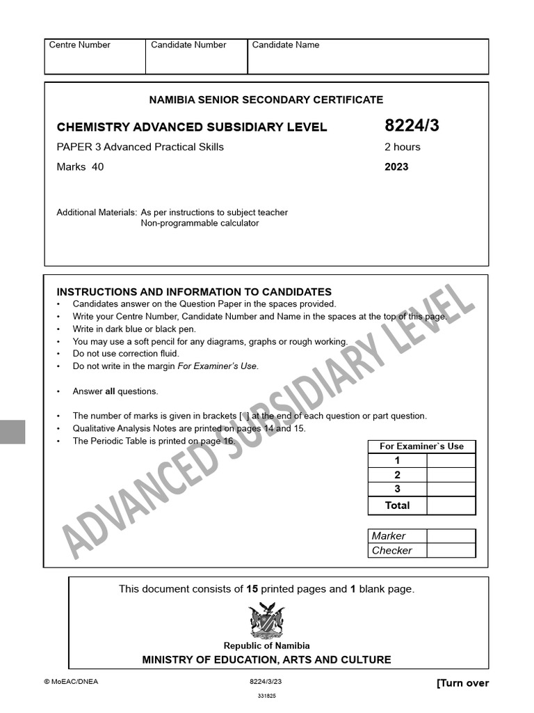 A Level Chemistry Paper 3 Instructions | PDF | Solubility | Sodium ...