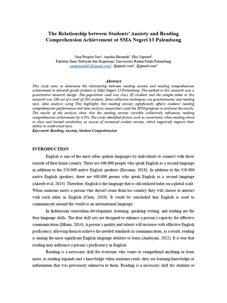 The Relationship Between Students' Anxiety and Reading Comprehension ...