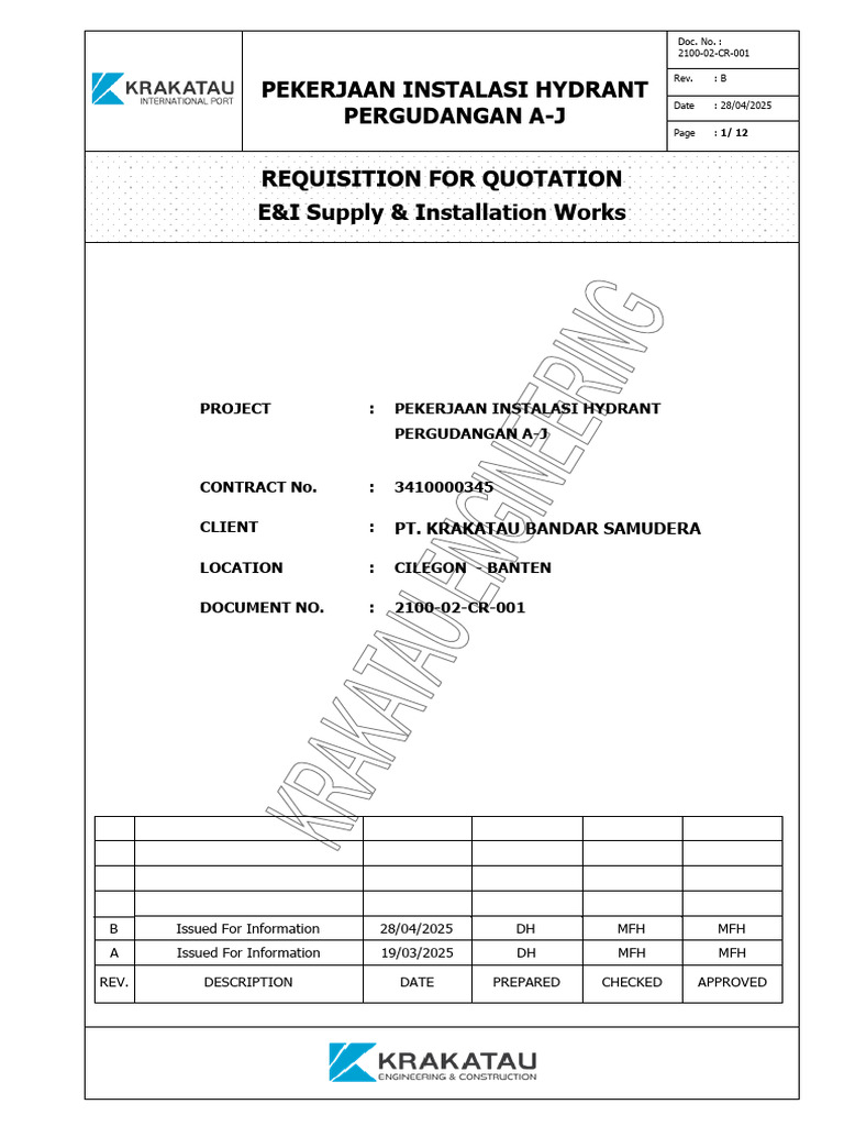 Hydrant Installation Quotation Request | PDF
