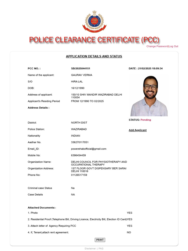 Police Clearance Certificate Application | PDF