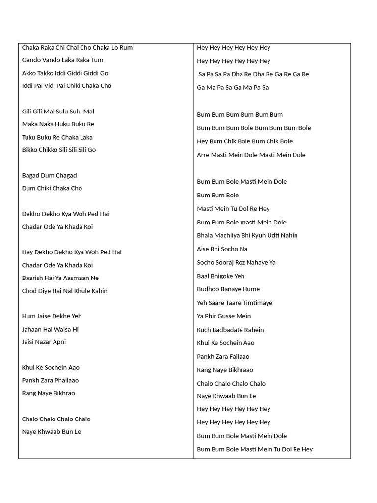 Chaka Raka: Fun Song Lyrics | PDF