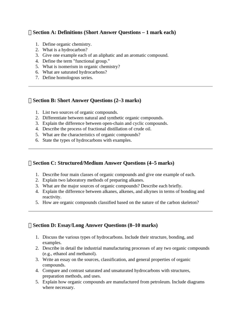 Organic Chemistry Questions Pdf