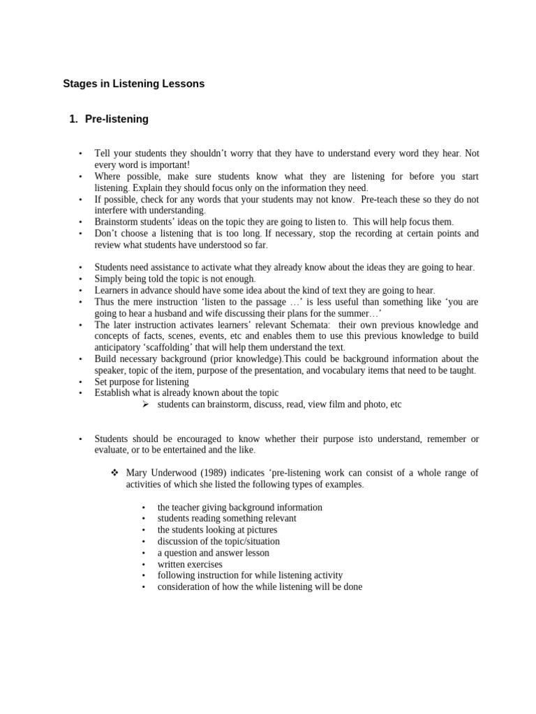 Stages in Listening Lessons | PDF | Reading Comprehension | Behavior ...