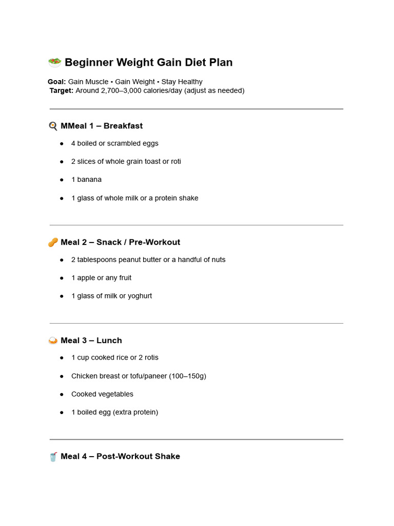 ? Beginner Weight Gain Diet Plan | PDF