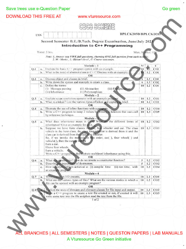 C++ University Paper June July 2023 | PDF