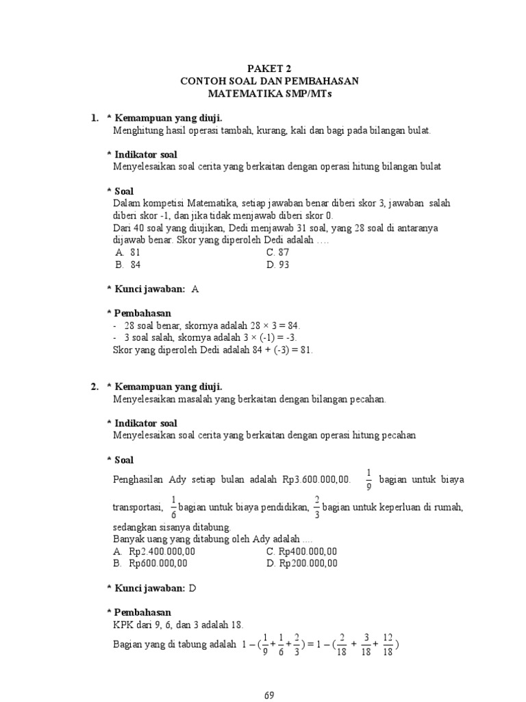 Soal Matematika Paket 2