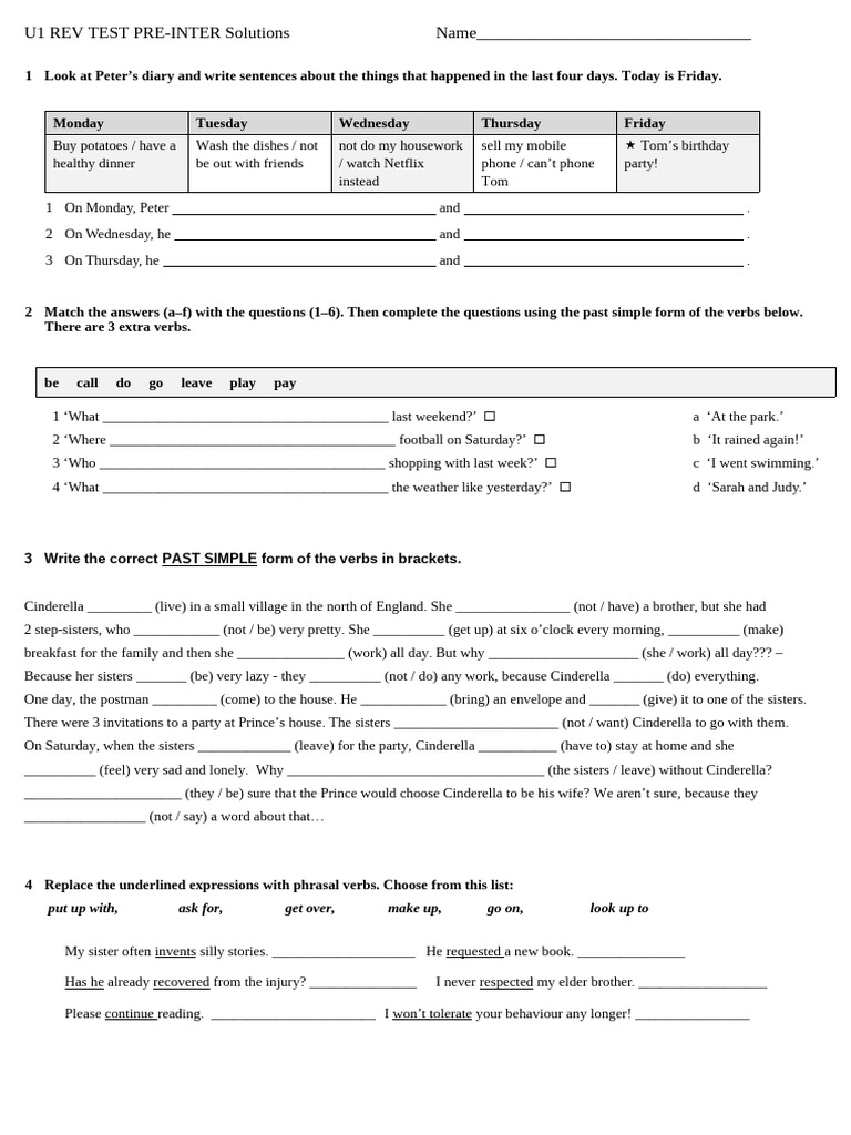 Rev Test U1+ Pre-Intermediate Solutions | PDF