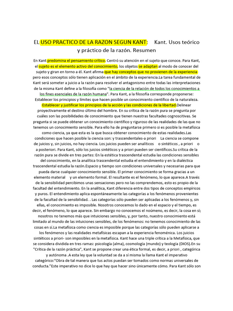 Uso Practico de La Razon Segun Kant | PDF | Immanuel Kant | Razón