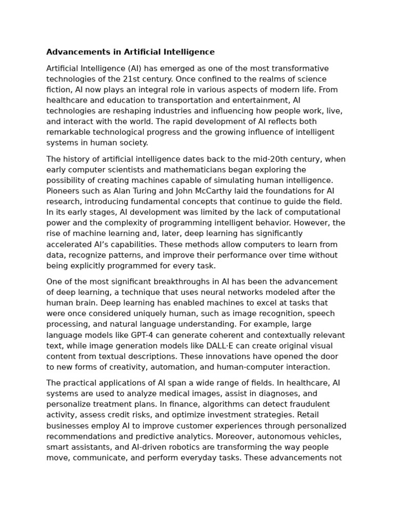 Advances in AI Technology and Impact | PDF | Artificial Intelligence ...