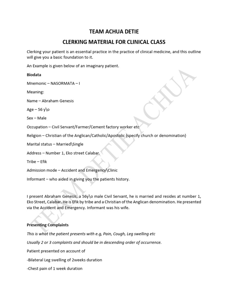Clinical Patient Clerking Guide | PDF | Headache | Diabetes
