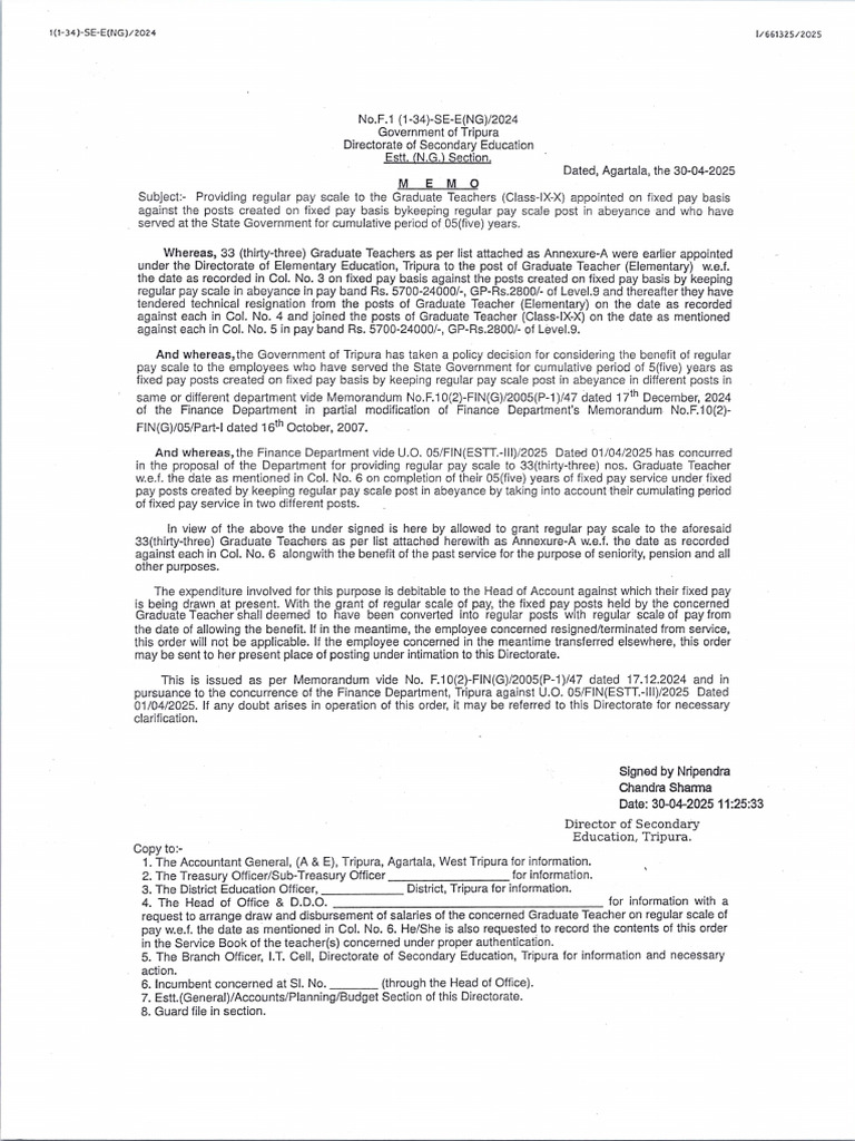 Providing Regular Pay Scale To GT | PDF