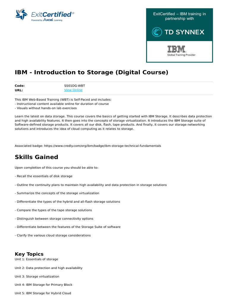 IBM Storage Fundamentals Course Online | PDF