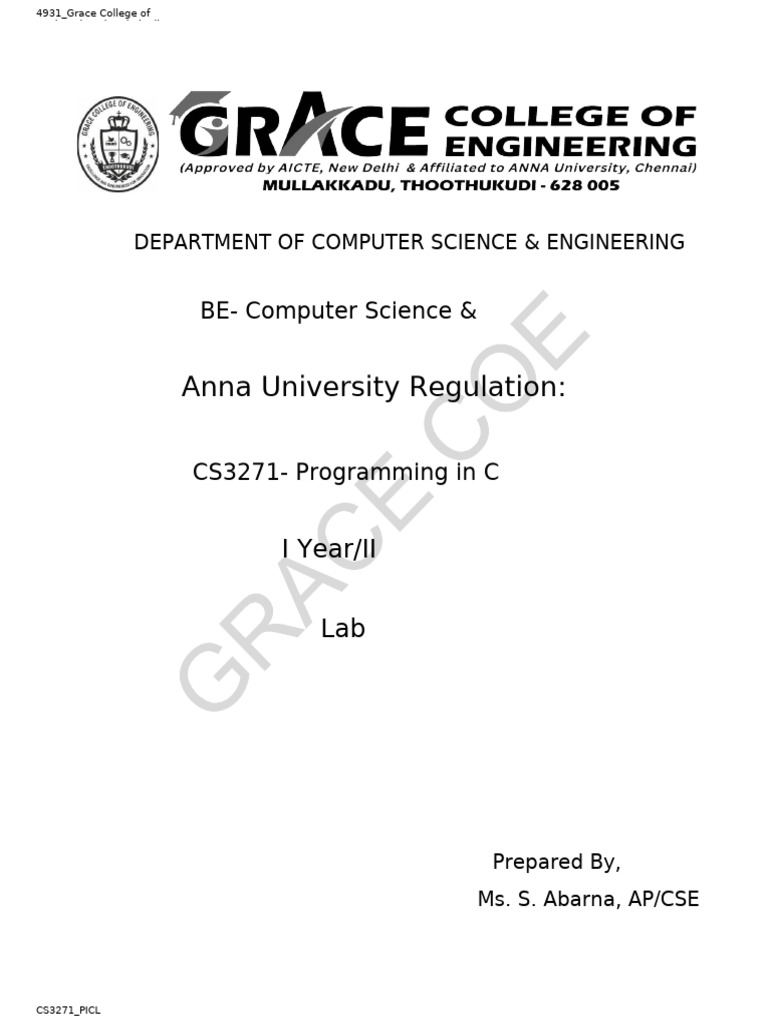 II H&S CS3271 PICL LabManual | PDF | Pointer (Computer Programming ...