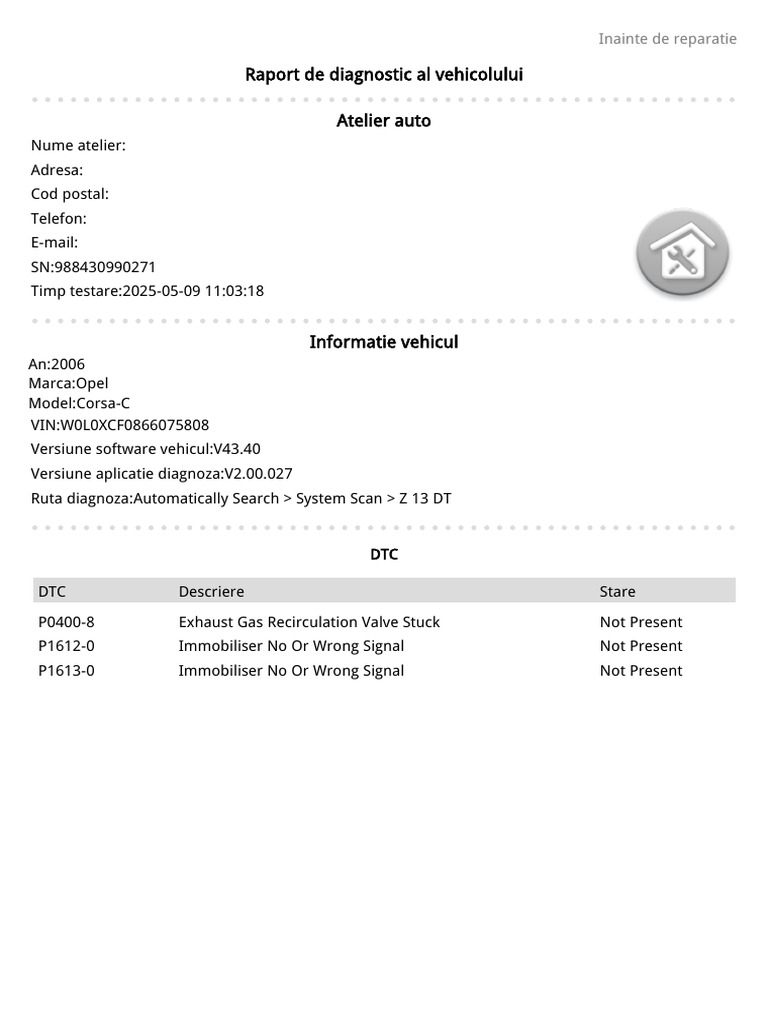 Opel W0L0XCF0866075808 Coderoarediagnostic 20250509110318 | PDF