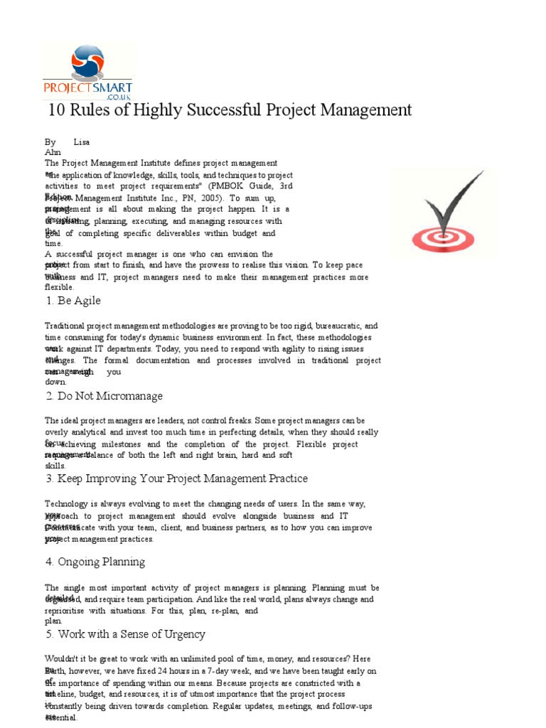 10 Rules of Highly Successful Project Management Project Management