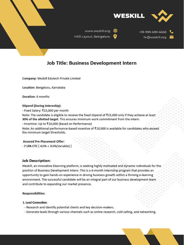Weskill Business Development Internship | PDF | Educational Technology ...