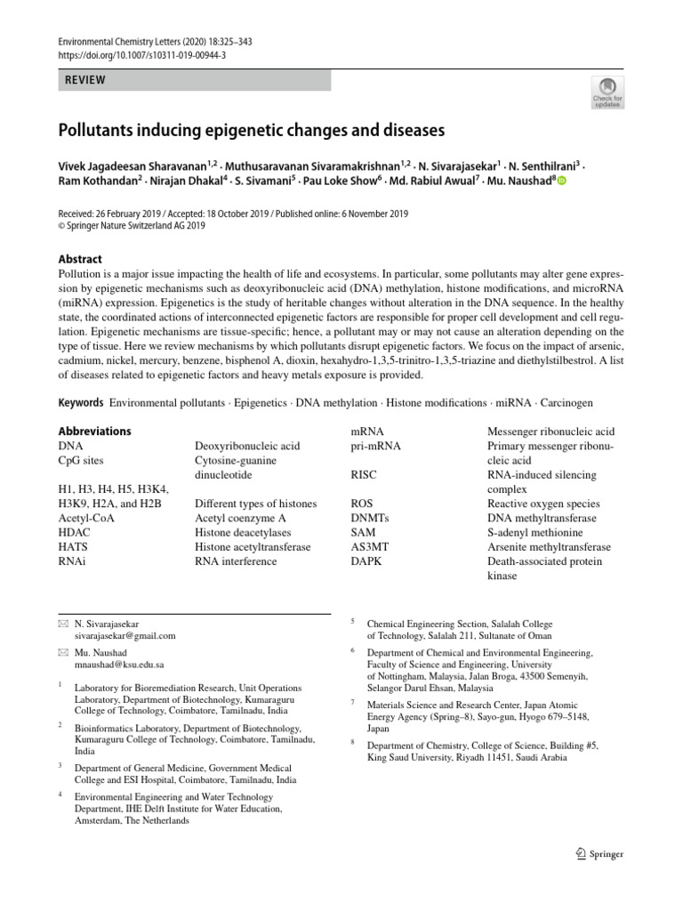 Pollutants and Epigenetic Diseases | PDF | Histone | Epigenetics