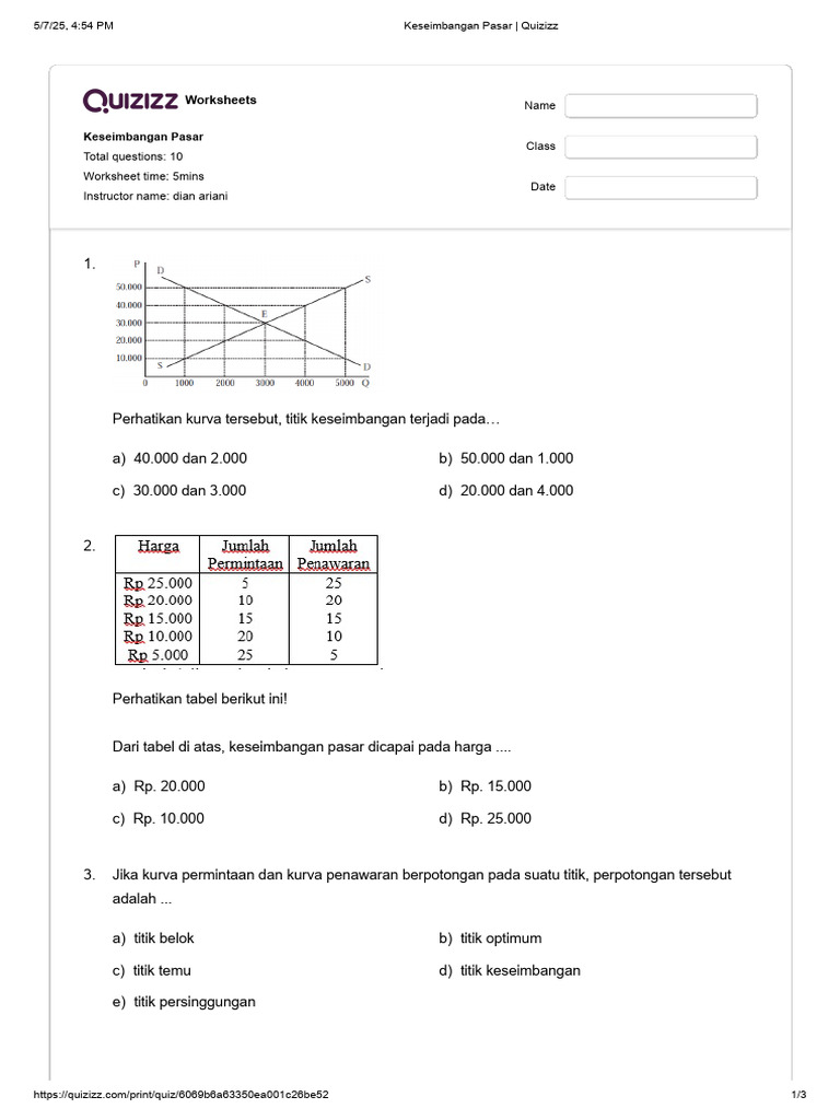 Keseimbangan Pasar: Fungsi Permintaan dan Penawaran | PDF