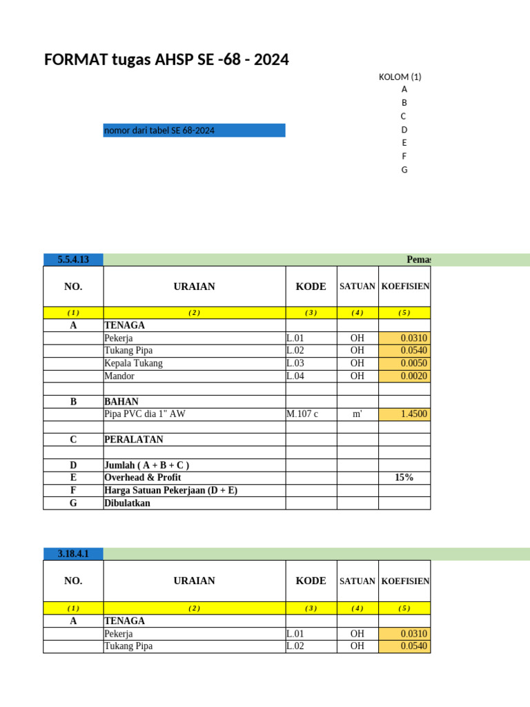 Format Tugas AHSP SE-68 2024 | PDF